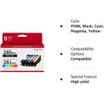 PGI-280XXL/CLI-281XXL Compatible Ink Cartridge Replacement for Canon Ink 280 and 281 Cartridge High Yield Use to PIXMA TR7520 TR8520 TR8500 TR8600 TR8620 TS6120 TS6220 TS9120 (5 Value Pack)