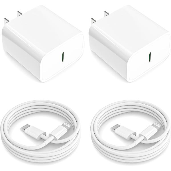 [Apple MFi Certified] iPhone 14 13 12 11 Fast Charger, 2Pack 20W PD Type C Wall Charger Block with 6FT USB-C to Lightning Cables Compatible with iPhone 14/13/ 12/11/ XS/XR/X/ 8 Plus/iPad,White