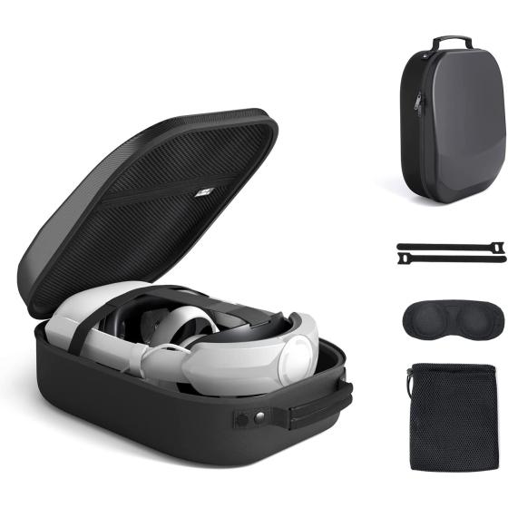Carrying Case for Meta/Oculus Quest 2/Pico 4, Compatible with Elite/Battery Headset Strap Accessories, Hard Travel Case - Black