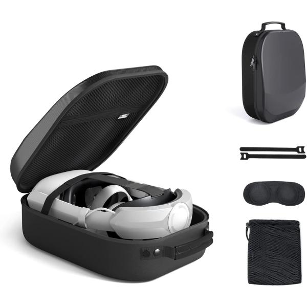 Carrying Case for Meta/Oculus Quest 2/Pico 4, Compatible with Elite/Battery Headset Strap Accessories, Hard Travel Case - Black