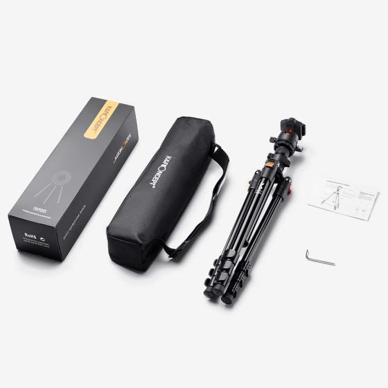 K&F Concept 64 inch/163cm Camera Tripod,Lightweight Aluminum Travel Outdoor Tripods with 360 Degree Ball Head Load Capacity 8kg/17.6lbs,Quick Release Plate, for DSLR Cameras K234A0+BH-28L