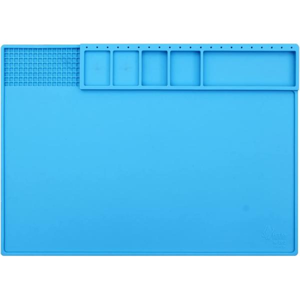 VOTCT Large Silicone Repair Mat Heat Resistant 932℉, Soldering Mat Has Magnetic Area and Multiple Parts Storage Areas For Repair Watch, Phone Other Electronic Product. Light Blue, Size: 17 x 12 Inch