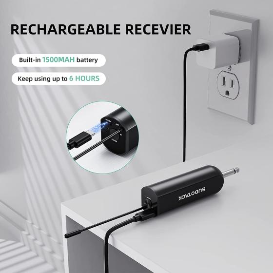 SUDOTACK Wireless Microphone, [Clear Sound][Plug & Play] Metal UHF Dual Cordless Handheld Dynamic Mic with Rechargeable Receiver,1/4'' Output, for Karaoke Singing, DJ, Party, Church, 200ft(SWP-A20)