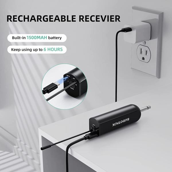 SUDOTACK Wireless Microphone, [Clear Sound][Plug & Play] Metal UHF Dual Cordless Handheld Dynamic Mic with Rechargeable Receiver,1/4'' Output, for Karaoke Singing, DJ, Party, Church, 200ft(SWP-A20)
