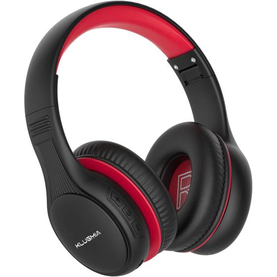 KLUGMIA Kids Bluetooth Headphones, 85/94dB Volume Limited Kids Headphones, Over Ear Toddler Headphones with Built-in Mic, Bluetooth 5.0, Foldable Wireless Headphones for Kids (Black red)