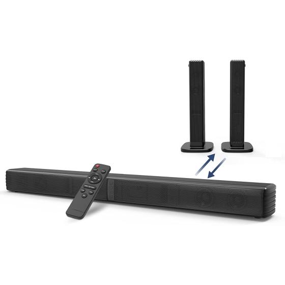 GEOYEAO Sound Bars for TV, 2.2 CH 32 inch 3D Surround Sound Home Theater System with HDMI-ARC/Opt/Bluetooth 5.0, Built-in Dual Subwoofer & 10 DSP, Treble/Bass Adjustable, 2 in 1 Separable Design