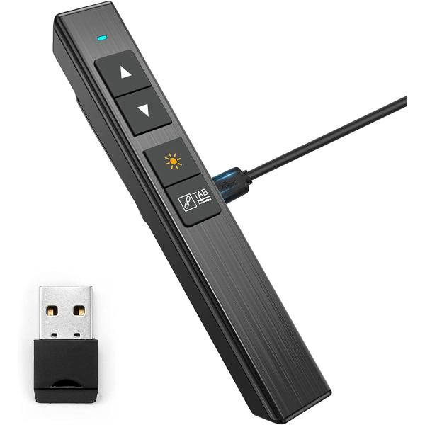 Presentation Clicker Powerpoint Remote Pointer: Wireless 2.4Ghz Presenter, USB Rechargeable Slide Device for Teacher, Long Range Computer PPT Controller for Speech, Meeting