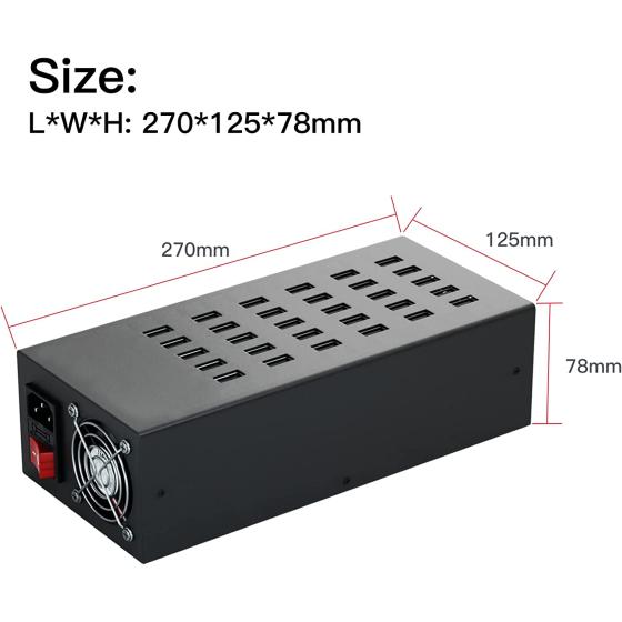 Charging Station for Multiple Devices, 30 Port 300W USB Charging Station, 30-in-1 USB Charging Hub, Multiple USB Charging Station for iPhone, iPad, Samsung, Tablets, and Other Electronics