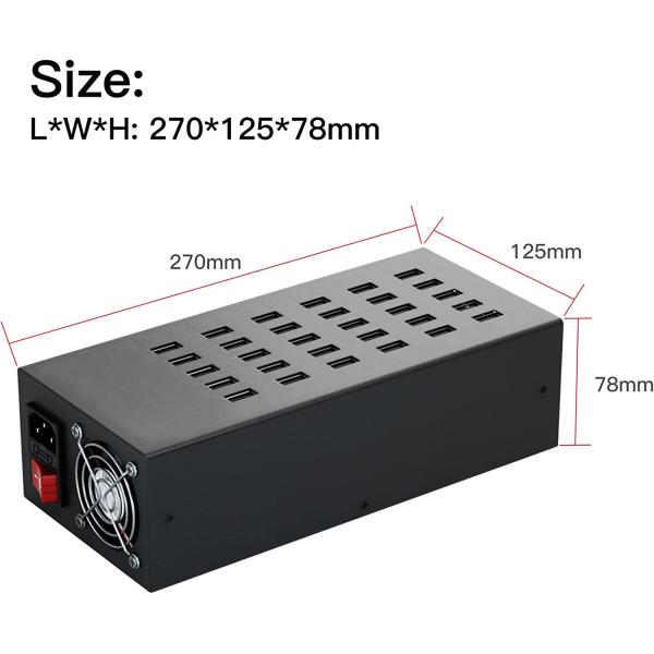 Charging Station for Multiple Devices, 30 Port 300W USB Charging Station, 30-in-1 USB Charging Hub, Multiple USB Charging Station for iPhone, iPad, Samsung, Tablets, and Other Electronics