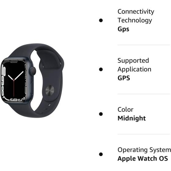 Apple Watch Series 7 (GPS, 41mm) Midnight Aluminum Case with Midnight Sport Band, Regular