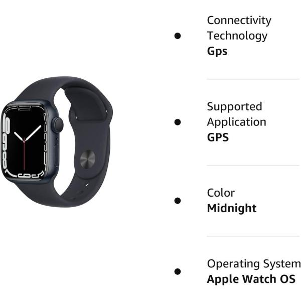 Apple Watch Series 7 (GPS, 41mm) Midnight Aluminum Case with Midnight Sport Band, Regular