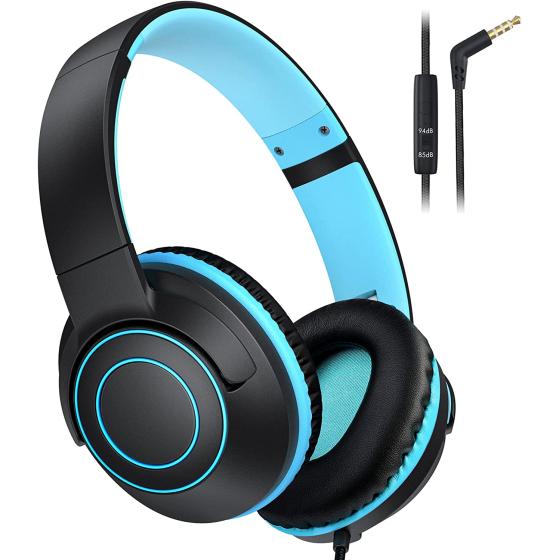 FIUPIA Kids Headphones with Microphone for School, Volume Limit 85/94dB, Stereo Sound, Over-Ear Kids Headphones for Girls Boys, Foldable Kids Headphones Wired for School/Travel/iPad/Fire Tablet