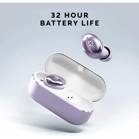 Tempo 30 Purple Wireless Earbuds for Small Ears Women, Cute Purple Earbuds with Mic, Bluetooth Earphones for Small Ear Canals, IPX7 Sweatproof, Long Battery, Loud