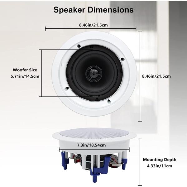 Herdio 5.25'' in Ceiling Speakers 600W 2-Way Flush Mount in Wall Speaker for Home Theater, Indoor, Bathroom, Office, Covered Porches (2 Pairs, White)