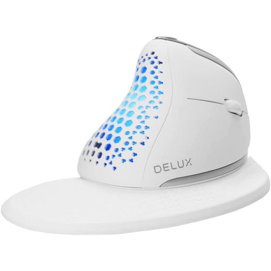 DeLUX Seeker Wireless Ergonomic Vertical Mouse with OLED Screen, BT and USB Receiver, Connect with Up to 4 Devices, Thumb Wheel, 4000DPI, Programmable Rechargeable Silent Mouse(M618XSD-Black)