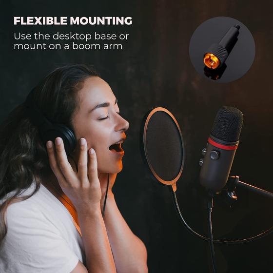 AUDIOPRO USB Microphone - Computer Condenser Gaming Mic for PC/Laptop/Phone/PS4/5, Headphone Output, Volume Control, USB Type C Plug and Play, LED Mute Button, for Streaming, Podcast, Studio Recording