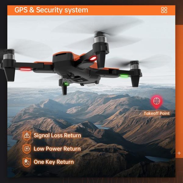 GPS Drone with Camera for Adults 4K UHD, Brushless Motor, GPS Auto Return, 5GHz FPV RC Quadcopter Auto Return Home, Altitude Hold, Follow Me, Custom Flight Path, Easy to Use for Beginner, 2 Batteries and Carrying Bag, Orange
