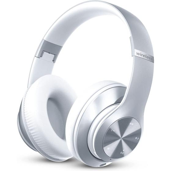 Tuitager Bluetooth Headphones Over-Ear, 60 Hours Playtime Foldable Lightweight Wireless Headphones Hi-Fi Stereo with 6 EQ Modes, Bass Adjustable Headset with Built-in HD Mic, FM, SD/TF for PC/Home