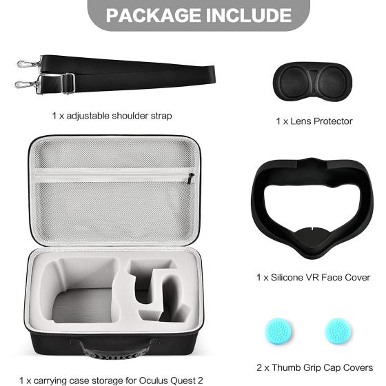 Hard Carrying Case for Meta/ for Oculus Quest 2 All-in-One VR Gaming Headset and Touch Controllers， Portable Travel Cover Storage Bag with Silicone Face Cover &amp; Lens Protector for Quest 2 Accessories