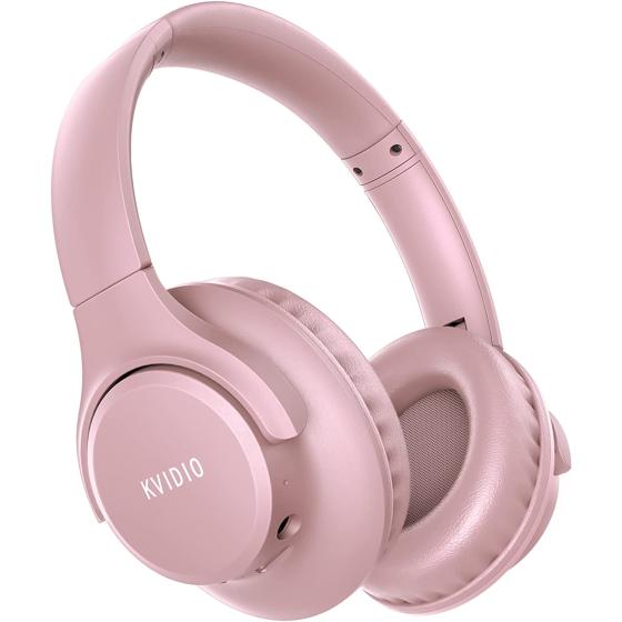 KVIDIO [Updated] Bluetooth Headphones Over Ear, 65 Hours Playtime Wireless Headphones with Microphone,Foldable Lightweight Headset with Deep Bass,HiFi Stereo Sound for Travel Work Laptop PC Cellphone