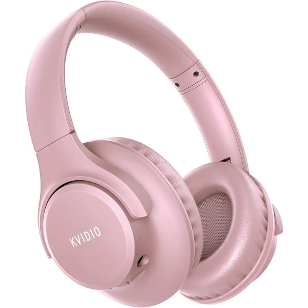 KVIDIO [Updated] Bluetooth Headphones Over Ear, 65 Hours Playtime Wireless Headphones with Microphone,Foldable Lightweight Headset with Deep Bass,HiFi Stereo Sound for Travel Work Laptop PC Cellphone