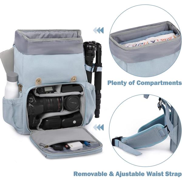 BAGSMART Camera Backpack, DSLR Camera Bag, Waterproof Camera Bag Backpack for Photographers, Fit up to 15" Laptop with Rain Cover and Tripod Holder, Ivory White