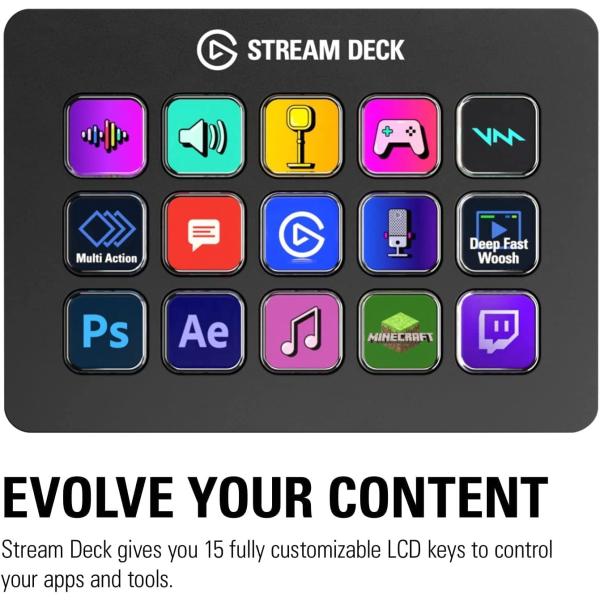 Elgato Stream Deck MK.2 – Studio Controller, 15 macro keys, trigger actions in apps and software like OBS, Twitch, ​YouTube and more, works with Mac and PC