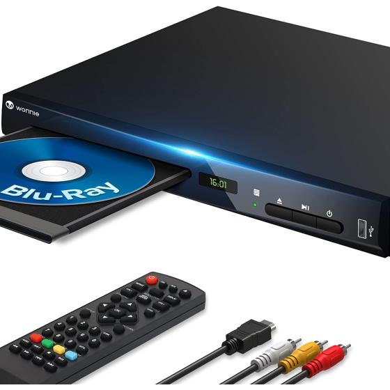 WONNIE Blu-Ray DVD Player for TV， 1080P Full HD Home Players with HDMI Output， Built in Dolby Atmos&amp;NTSC/PAL System， Support Region A/1Blue Ray Dics， All Region DVDs， USB Flash Drive and Last Memory