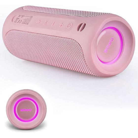 Outdoor Portable Bluetooth Speaker， Wireless IPX7 Waterproof Speaker， 25W Loud Sound， Bassboom Technology， TWS Pairing， 16H Playtime， Speaker with Lights - Pink