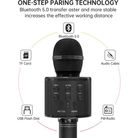 OVELLIC 2 Pack Karaoke Microphone for Kids, Wireless Bluetooth Karaoke Microphone for Singing, Portable Handheld Mic Speaker Machine, Gifts Toys for Girls Boys Adults All Age (Rose Gold)