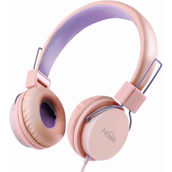 HOTCOK H37 Kids Headphones for Girls Boys Foldable Adjustable On Ear Headphones 3.5mm Jack Wired Cord for School,Home,Airplane,Car(Green/Purple)