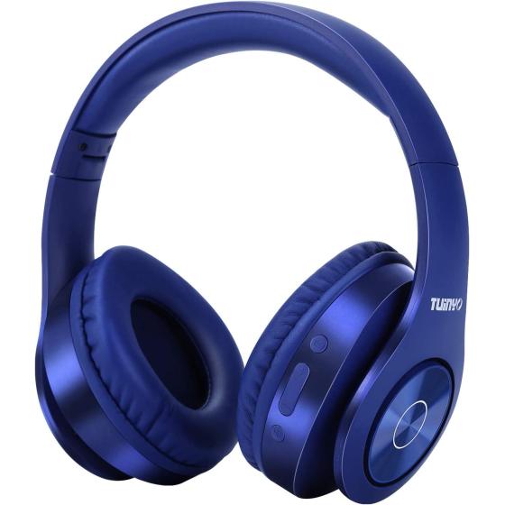 TUINYO Bluetooth Headphones Wireless, Over Ear Stereo Wireless Headset 40H Playtime with deep bass, Soft Memory-Protein Earmuffs, Built-in Mic Wired Mode PC/Cell Phones/TV-Dark Blue