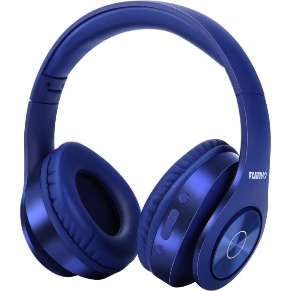 TUINYO Bluetooth Headphones Wireless, Over Ear Stereo Wireless Headset 40H Playtime with deep bass, Soft Memory-Protein Earmuffs, Built-in Mic Wired Mode PC/Cell Phones/TV-Dark Blue