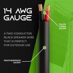 GearIT 12/2 Speaker Wire (100 Feet) 12 Gauge (Copper Clad Aluminum) - Outdoor Direct Burial in Ground/in Wall / CL3 CL2 Rated / 2 Conductors - CCA, Black 100ft
