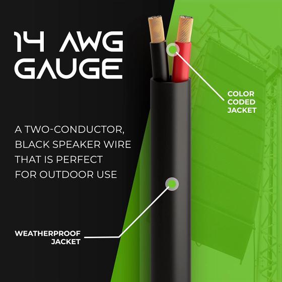 GearIT 12/2 Speaker Wire (100 Feet) 12 Gauge (Copper Clad Aluminum) - Outdoor Direct Burial in Ground/in Wall / CL3 CL2 Rated / 2 Conductors - CCA, Black 100ft