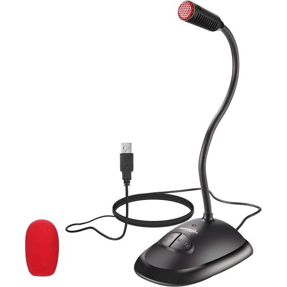 USB Computer Microphone, Plug&Play Cardioid Condenser PC Laptop Mic, On/Off and Mute Buttons with LED Indicator, Compatible with Windows/Mac, Ideal for YouTube,Zoom,Recording,Games (6ft)