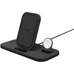 mophie 3-in-1 Wireless Charging Stand for Apple iPhone, AirPods/AirPods Pro & Watch, 15W Super-Fast Charging, Stylish Gloss Finish, Portrait or Landscape Smartphone Charging Mode, Black Fabric