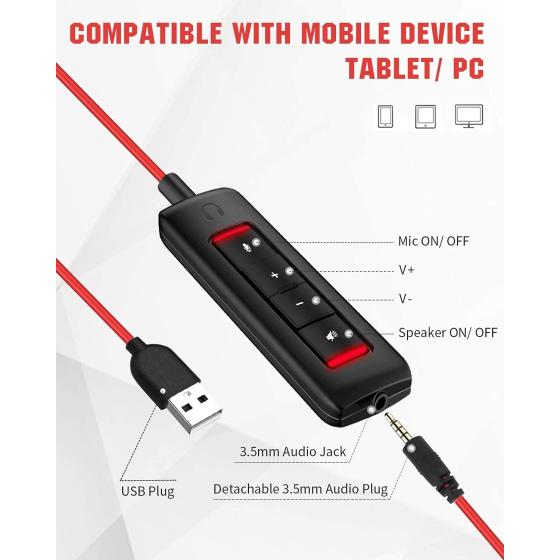 NUBWO USB Headset with Microphone for Laptop PC, headphones with Noise Cancelling Microphone for Computer, On-Ear Wired Office Call Center Headset for Boom Skype Webinars, In-line Control, Lightweight