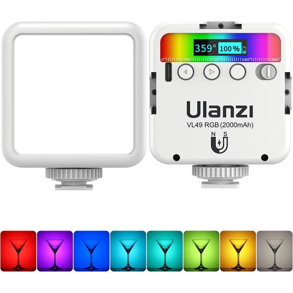 ULANZI VL49 RGB Video Lights, LED Camera Light 360° Full Color Portable Photography Lighting w 3 Cold Shoe, 2000mAh Rechargeable CRI 95+ 2500-9000K Dimmable Panel Lamp Support Magnetic Attraction