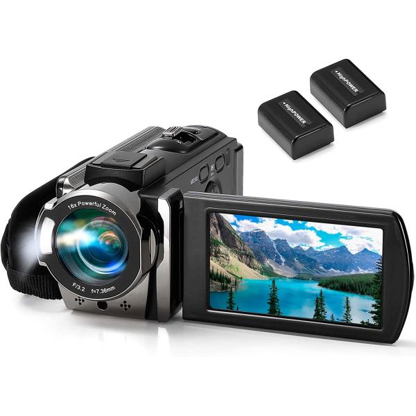 kimire Video Camera Camcorder Digital Camera Recorder Full HD 1080P 15FPS 24MP 3.0 Inch 270 Degree Rotation LCD 16X Digital Zoom Camcorder Camera with 2 Batteries(Black)
