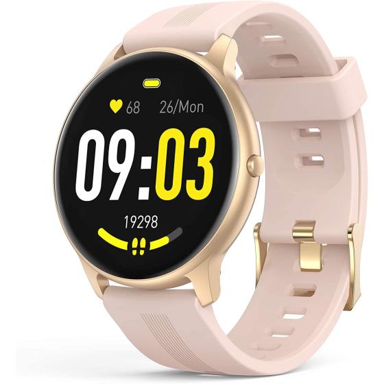 AGPTEK Smart Watch for Women, Smartwatch for Android and iOS Phones IP68 Waterproof Activity Tracker with Full Touch Color Screen Heart Rate Monitor Pedometer Sleep Monitor, Pink