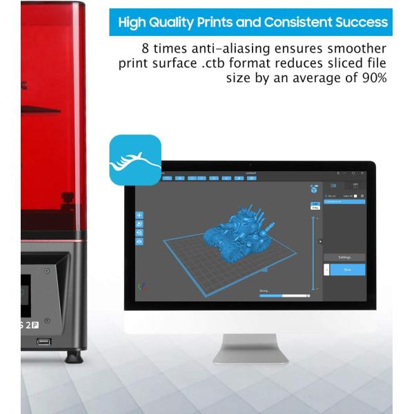 ELEGOO Resin 3D Printer Mars 2 Pro Mono MSLA 3D Printer UV Photocuring LCD Resin 3D Printer with 6.08 inch 2K Monochrome LCD, Printing Size 129 x 80 x 160 mm³ / 5.1 x 3.1 x 6.3 in³