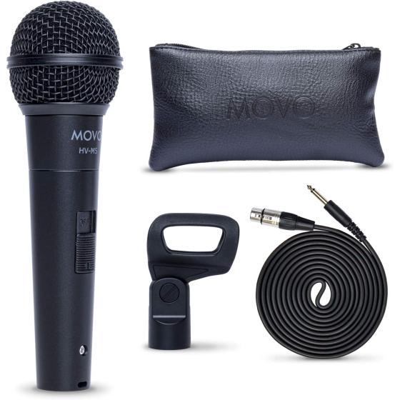 Movo HV-M5 Dynamic Cardioid Vocal Microphone with Internal Shockmount and Windscreen - XLR Compatible Dynamic Microphone with 6.35mm Adapter - Professional Microphone for Singing and Recording