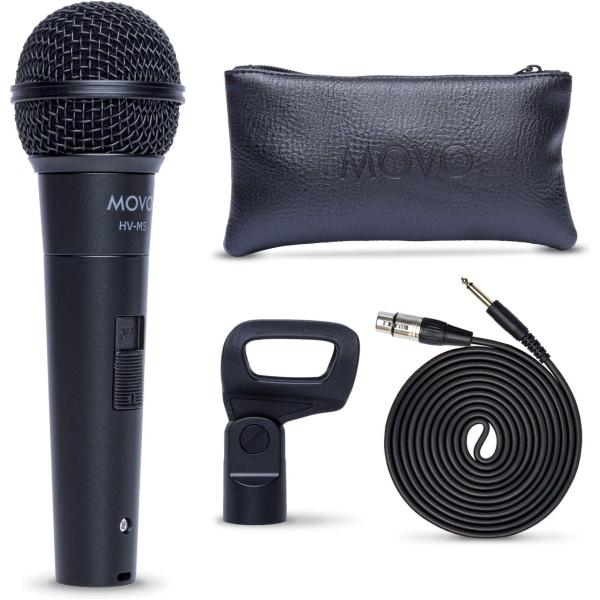 Movo HV-M5 Dynamic Cardioid Vocal Microphone with Internal Shockmount and Windscreen - XLR Compatible Dynamic Microphone with 6.35mm Adapter - Professional Microphone for Singing and Recording