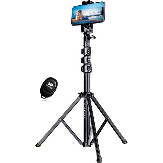 5" Phone Tripod, PHOPIK Aluminum Extendable Tripod Stand with Shutter, Carrying Bag, Compatible with iPhone/Android/Sport Camera Perfect for Video Recording/Selfies/Live Stream/Vlogging