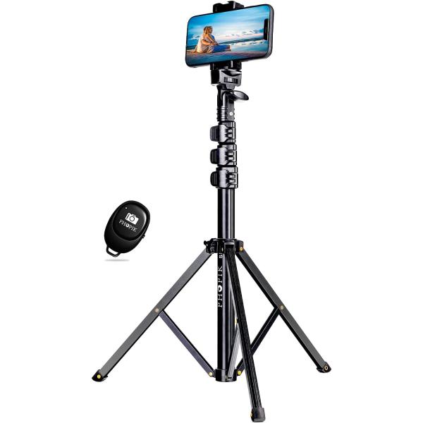 5" Phone Tripod, PHOPIK Aluminum Extendable Tripod Stand with Shutter, Carrying Bag, Compatible with iPhone/Android/Sport Camera Perfect for Video Recording/Selfies/Live Stream/Vlogging