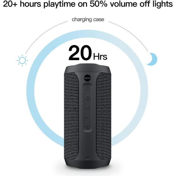 EDUPLINK Waterproof Portable Bluetooth Speaker - 20W Louder Wireless Speaker with 20 Hours Playtime, TWS Pairing, RGB Lights and TF Slot - Perfect for Beach and Pool (Black)