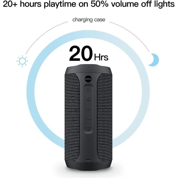 EDUPLINK Waterproof Portable Bluetooth Speaker - 20W Louder Wireless Speaker with 20 Hours Playtime, TWS Pairing, RGB Lights and TF Slot - Perfect for Beach and Pool (Black)