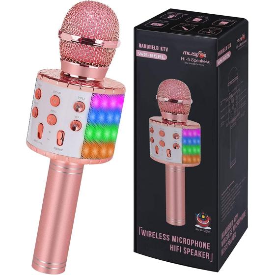 Toys For Girls Karaoke Microphone - Portable Wireless Bluetooth Karaoke Mic with Led Light, Toys For 4 5 6 7 8 9 10 Year Old Girl Christmas Birthday Gifts For Kids