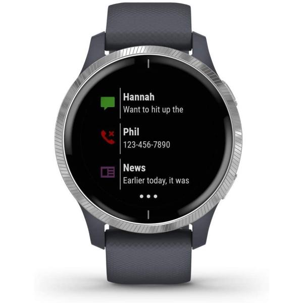 Garmin Venu， GPS Smartwatch with Bright Touchscreen Display， Features Music， Body Energy Monitoring， Animated Workouts， Pulse Ox Sensor and More， Silver with Dark Gray Band (Renewed)